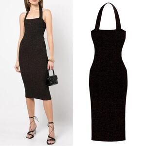 Victor Glemaud Halter Triangle Cut Out Wool Blend Knit Midi Dress in Black